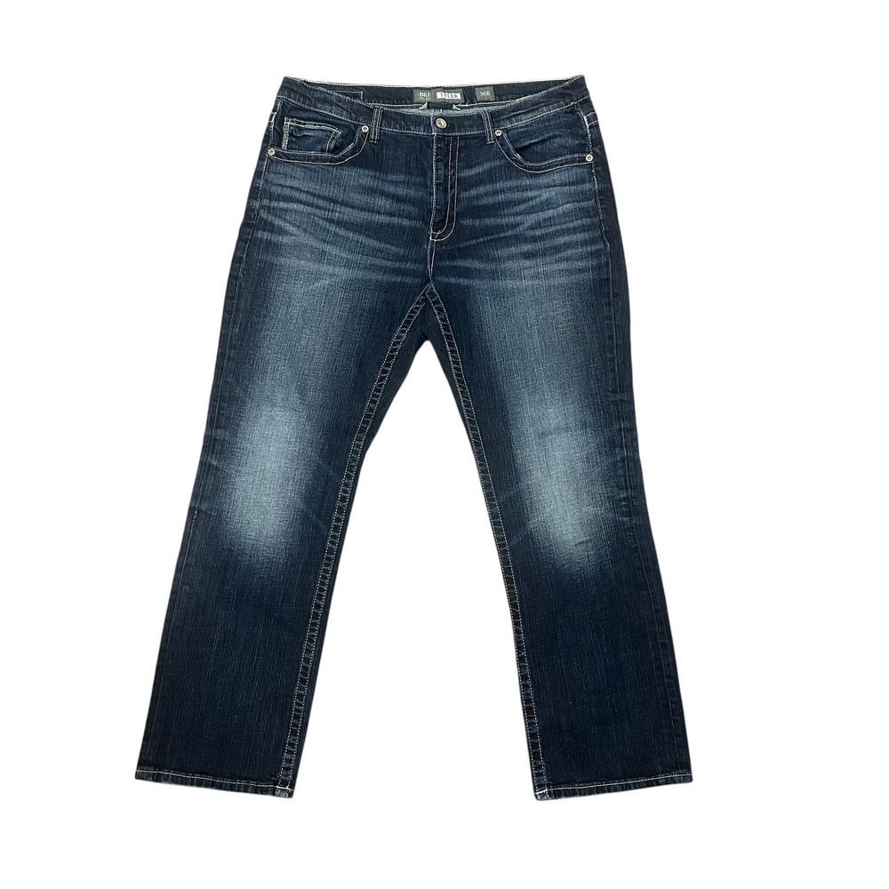 BKE Tyler Straight Leg Jeans Mens 36R Dark Wash Distressed Denim Blue